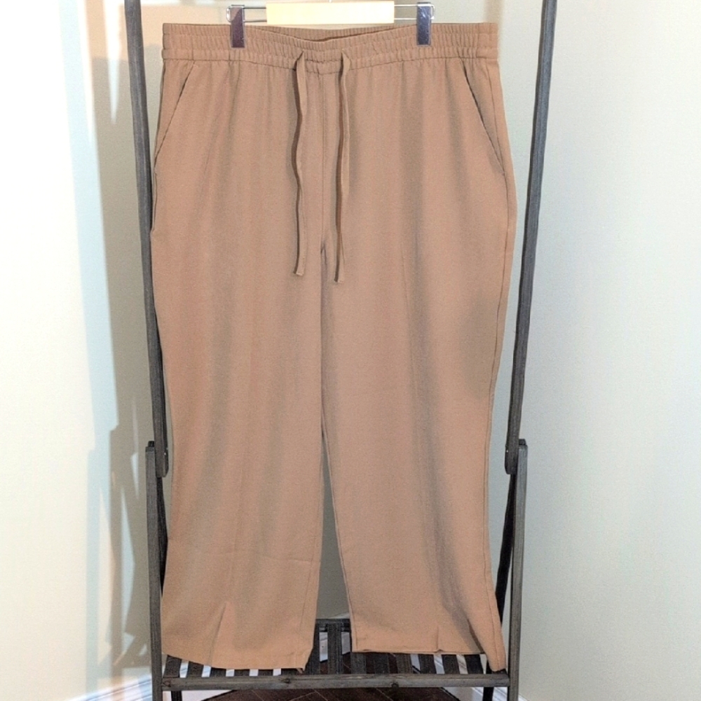 F&F| Women's Casual Tan Elastic Waist Pants With Drawstring And Side Pockets